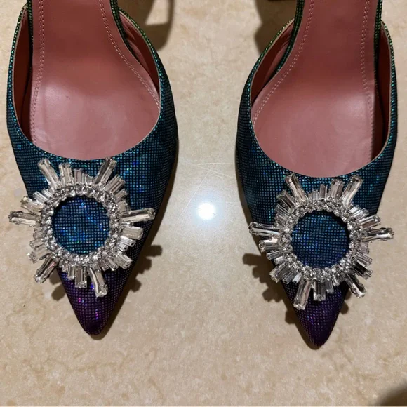 Amina Muaddi Begum Slingback Heels, metal rainbow color - Picture 7 of 10